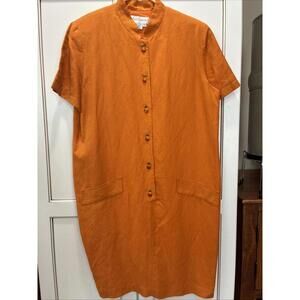 NWT Maggy London 14 Vintage 90s Linen Sheath Dress Orange Pineapples Cottagecore